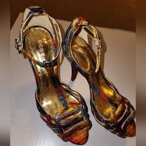 BCBGirls multi colored snakeskin heels